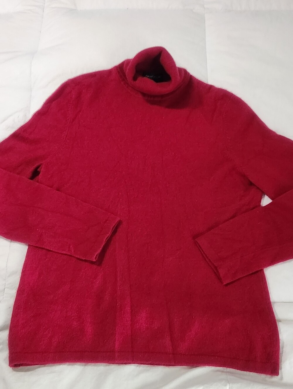 Red Cashmere Turtleneck Sweater Minimalist Fitted Size L Lord & Taylor